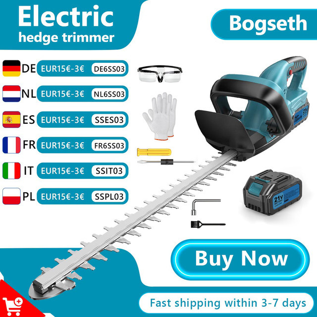 Bogseth Akku-Heckenschere mit 3000mAh Akku und Handschuhen, kabellose Strauchschere mit 48 cm Doppelmesser und 3000 RPM - Bild 1