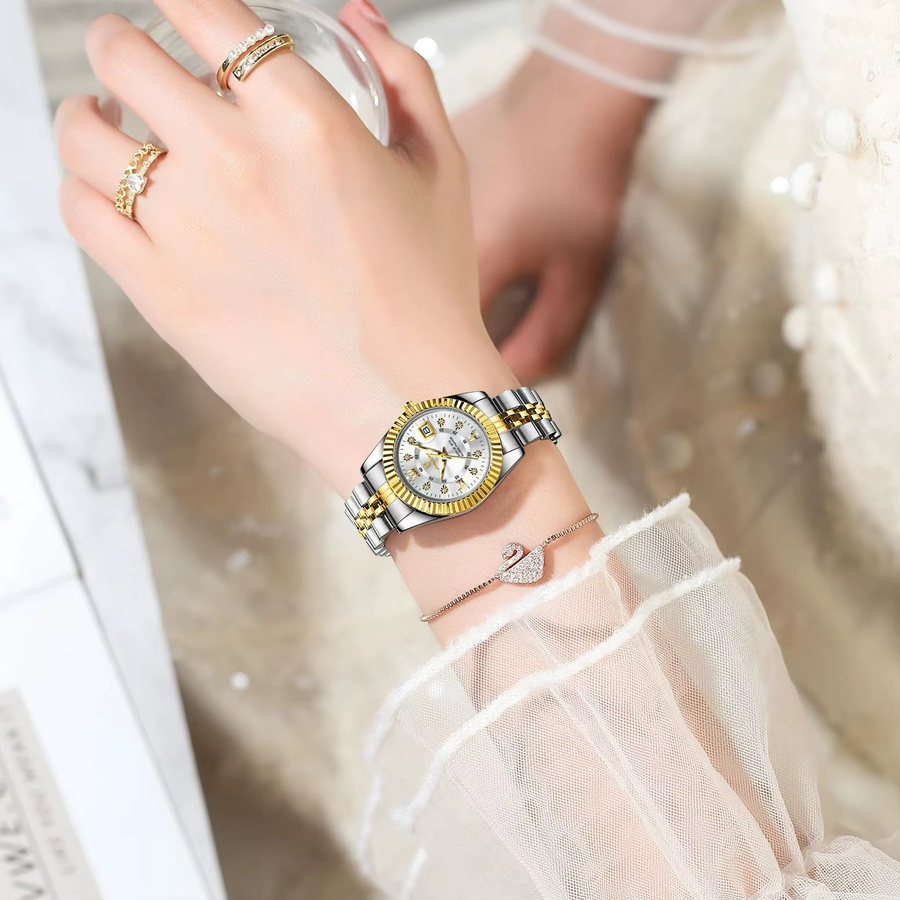 POEDAGAR Armbanduhr Edelstahl, Quarz, Silber, Damen - Bild 5