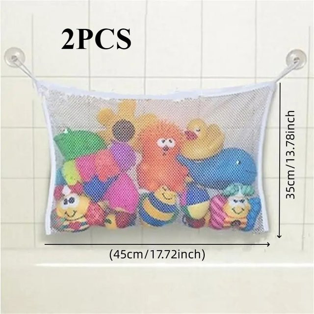 Vvocci 1-3-teiliges Cartoon-Badezimmer-Aufbewahrungsset aus weißem Kunststoff mit Saugnapf und schnell trocknenden Netztaschen für Badespielzeug - Bild 1