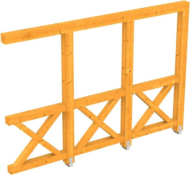 Skan Holz Seitenwand Andreaskreuz aus Fichte und Eiche hell, B/H: 305 x 210 cm - Bild 1
