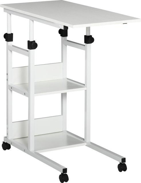 HOMCOM Beistelltisch mit Rollen und 2 Regalen, höhenverstellbar, Weiß, B/T/H: 80 x 40 x 72-82 cm - Bild 1