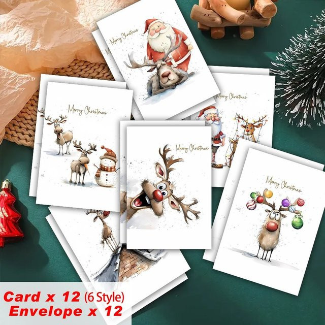 24 Stück WhimsyWorks Weihnachtsgrußkarten mit Umschlägen in Mehrfarbig, festliche Designs, innen leer - Bild 1
