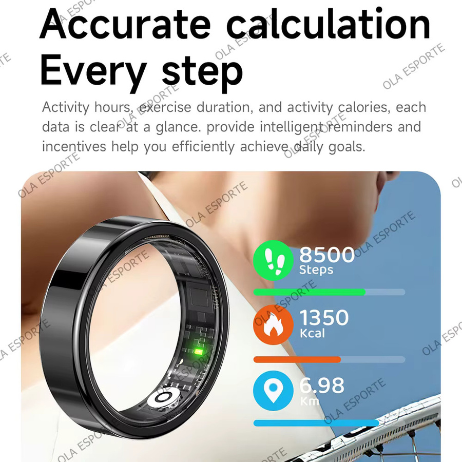 Ola Esporte Smart Ring Gold mit Herzfrequenzmessung, Schlafüberwachung und Sportmodi, IP68 & 5ATM wasserdicht, Unisex - Bild 3