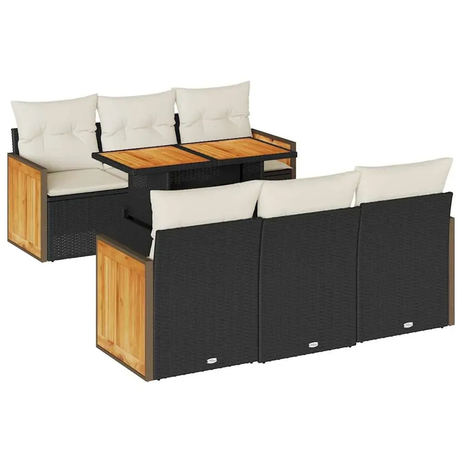 vidaXL 7-teilige Garten-Sofagarnitur aus Polyrattan in Schwarz mit Kissen und Stauraum - Bild 2