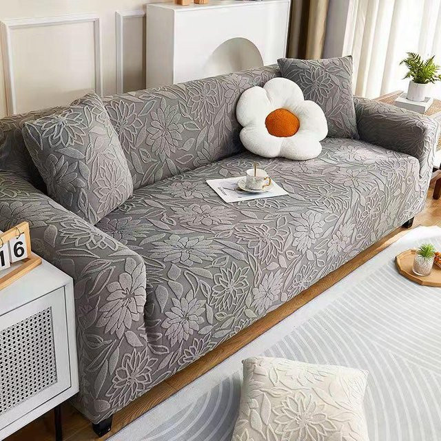 Rutschfester Sofabezug aus Jacquard-Polyester in Grau für Zweier- und Dreisitzer, Breite: 90-140 cm - Bild 1