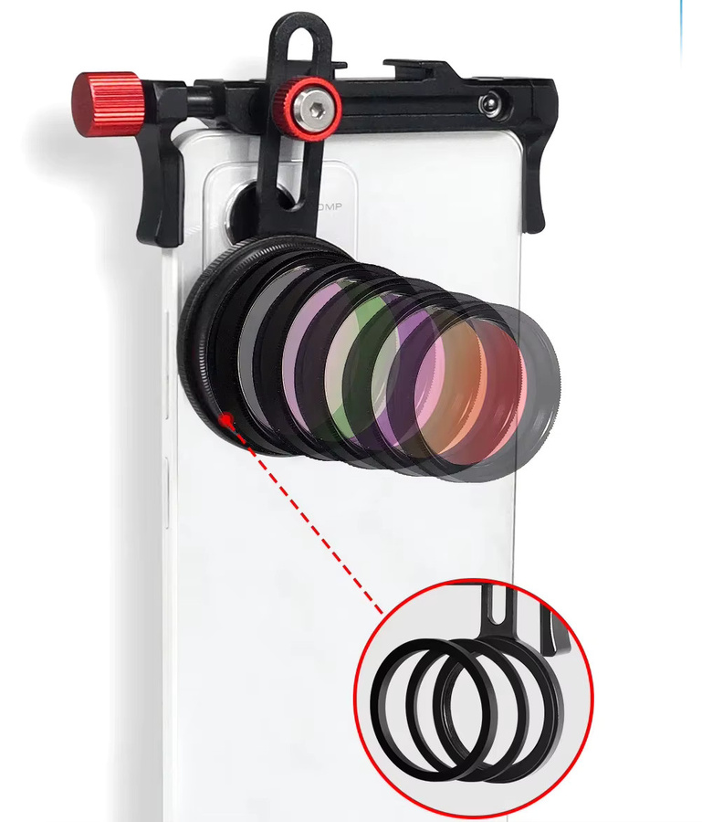 Aluminium Telefon Clip Filter Halter Adapter für iPhone und Samsung, Farbe: Schwarz, Durchmesser: 37mm, Mobiltelefon Halterung für Mikrofon und LED Licht mit Kaltzuh-Schuh, Spannweite: 67-80mm - Bild 4