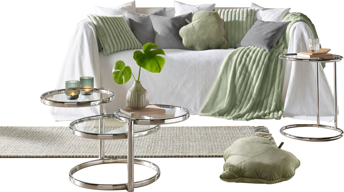 Heine Home Plaid in Beige mit Faux Fur und Velours-Struktur, gestreift, B/T/H: 40 x 40 x 40 cm - Bild 1