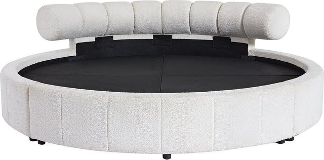 Rundes Bett Rogila von Vente-unique in Weiß mit Bouclé-Stoff, B/T: 220 x 220 cm - Bild 1