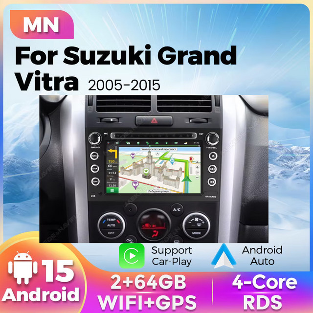 STRONGNAVI Android 15 Autoradio mit 7 Zoll Display für Suzuki Grand Vitara 2005-2015, 2 DIN Multimedia-Stereo-Player mit kabellosem CarPlay und GPS, Schwarz - Bild 1