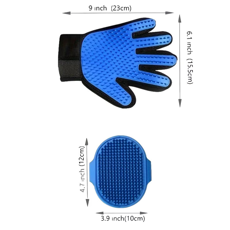 2-teiliges Fellpflegeset in Blau für Hunde, Katzen und Kaninchen mit Fellpflegebürste und Badreinigungshandschuh - Bild 4