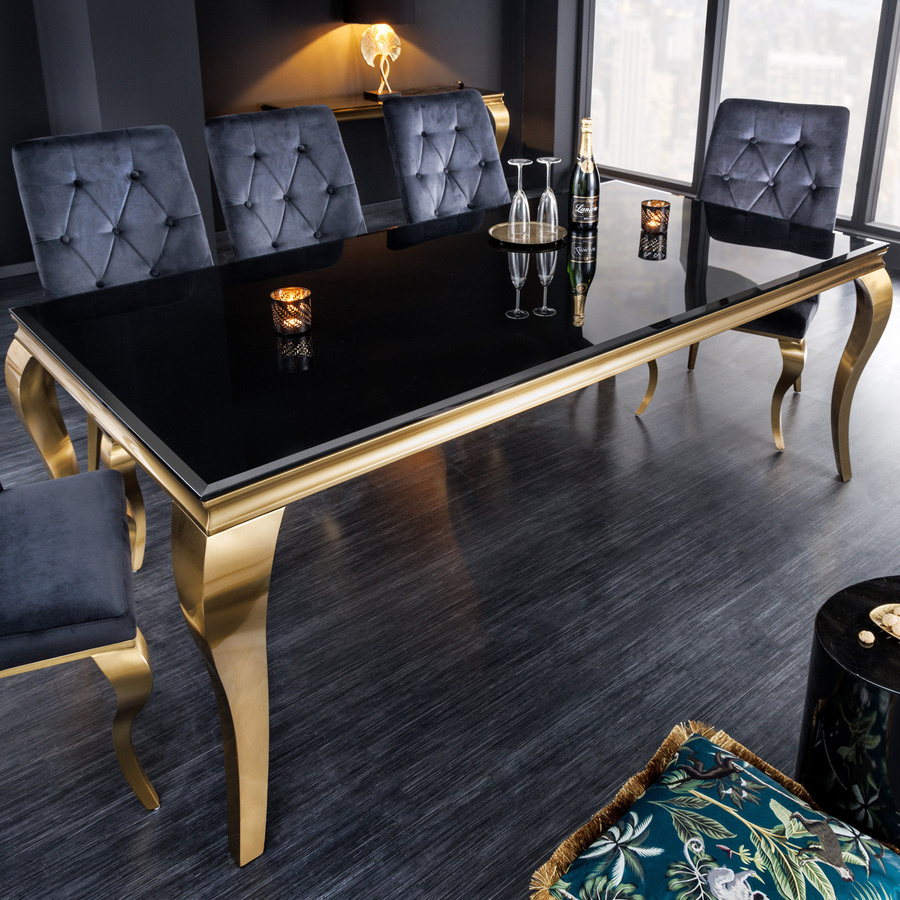 Invicta Interior Esstisch Modern Barock aus Edelstahl und Opalglas in Schwarz Gold, Breite: 200 cm - Bild 1