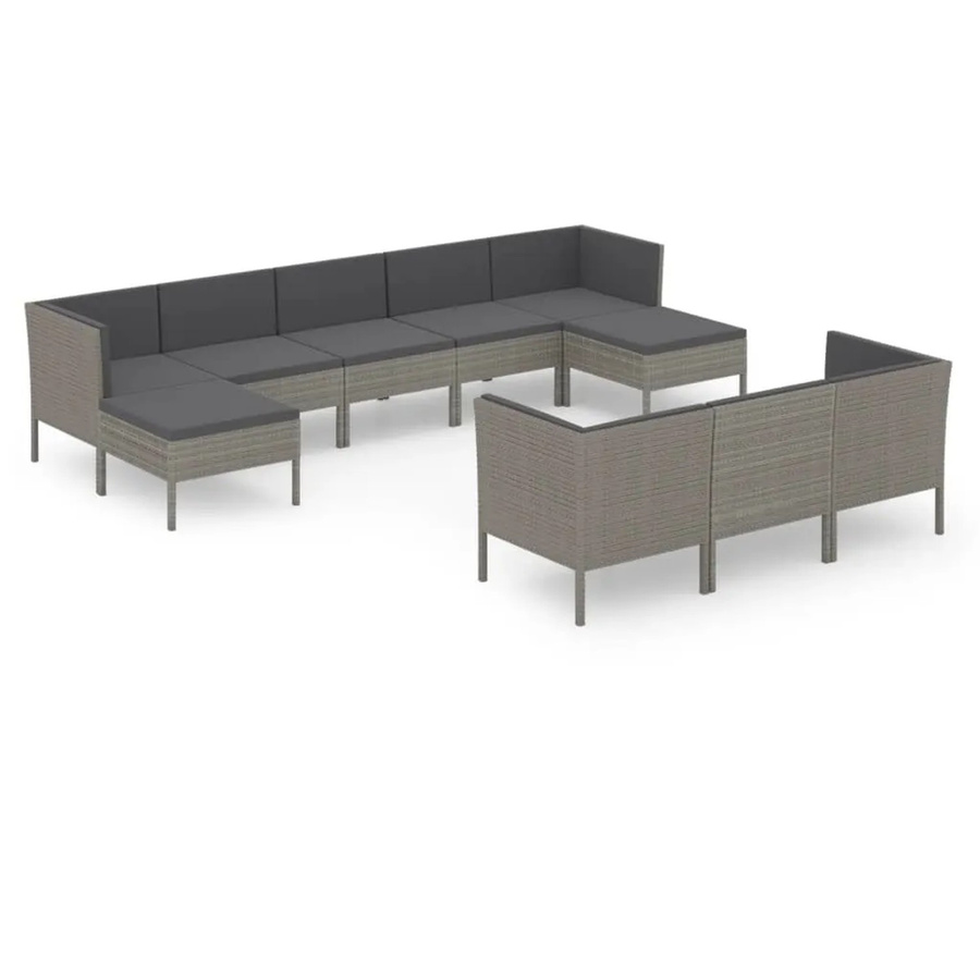vidaXL 10-tlg Garten-Lounge-Set in U-Form aus Poly Rattan und Metall in Anthrazit mit Auflagen und Kissen - Bild 2