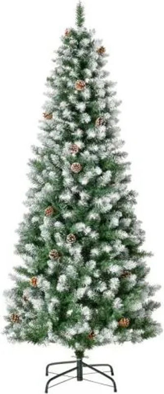 HOMCOM Künstlicher Weihnachtsbaum in Grün und Weiß mit 630 Zweigen und 37 Tannenzapfen, Höhe: 180 cm - Bild 1