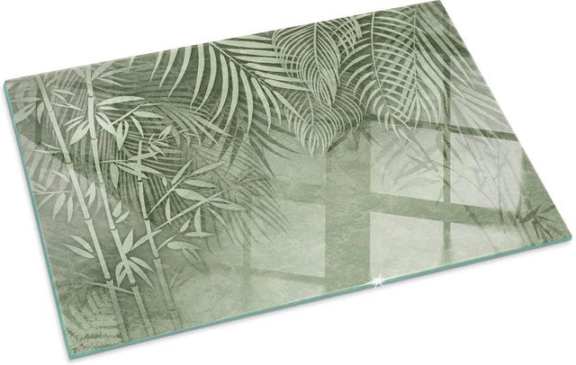 Tulup Glasplatte für Kamin mit tropischen Blättern im Hintergrund, Grün, B: 100 cm, H: 70 cm - Bild 1