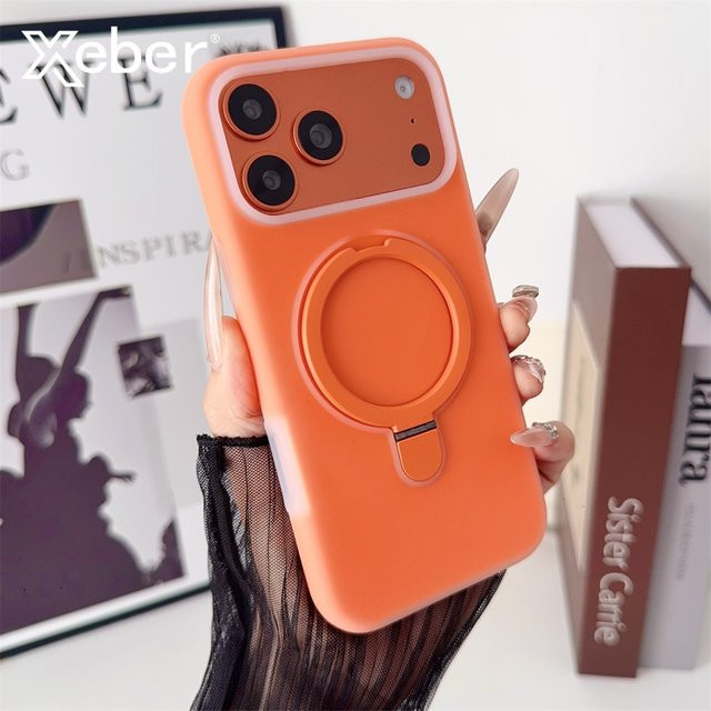 Xeber Silikon-Gelee-Matthalter Magnetische Hülle für iPhone 17, 16, 15, 14, 13 Pro Max mit Magsafe Kamera-Steuerknopf Abdeckung in Pink und Orange - Bild 1