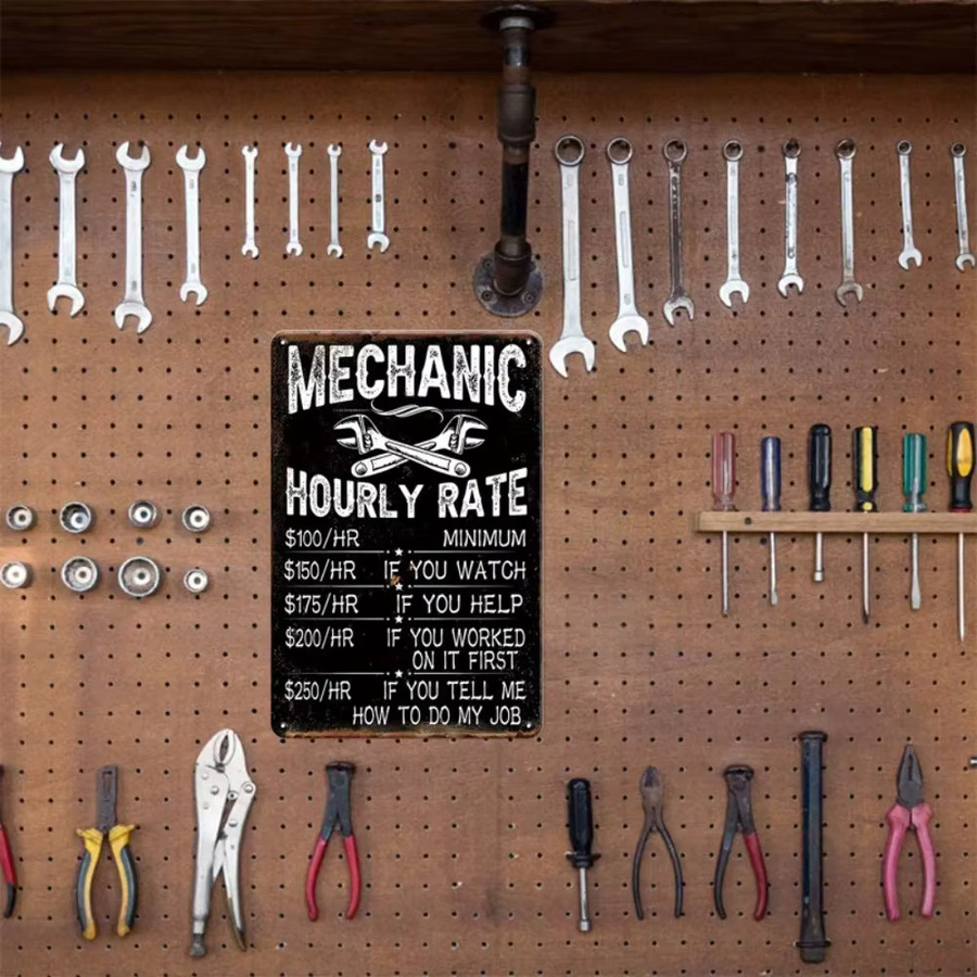 CIFBUY Garagenschild aus Metall in Schwarz mit Schraubenschlüssel-Grafik und Typografie, Wanddekoration für Autowerkstätten und Büros, B/H: 20,3 x 30,5 cm - Bild 2