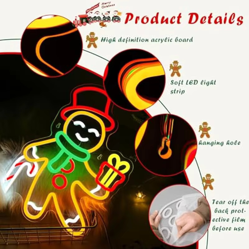 Wanxing LED-Neonlicht Lebkuchenmann dimmbare Weihnachts-Leuchtreklame zur Wanddekoration - Bild 5