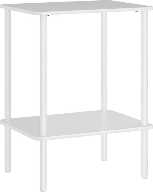 HOMCOM Beistelltisch Aosom, moderner 2-stufiger Couchtisch mit Aufbewahrungsfach und Metallrahmen in Weiß - Bild 1