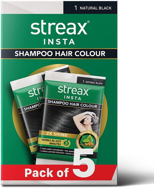 Streax Insta Shampoo Haarfarbe Naturschwarz, 5er-Pack - Bild 1