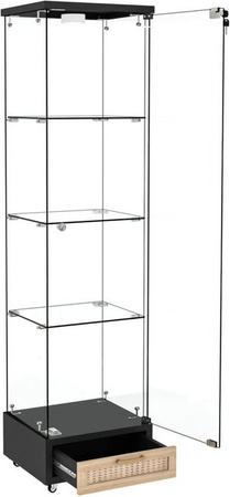 okwish Glasvitrine mit LED-Beleuchtung, Schubladen und Regalböden in Schwarz, H x B x T: 167 x 42 x 36,5 cm