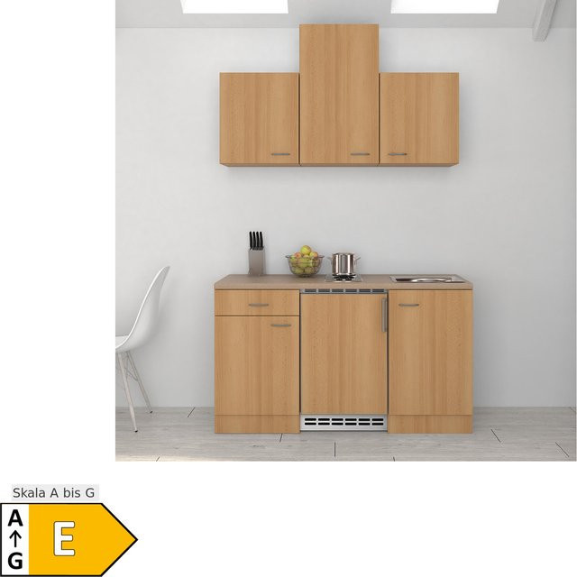 Flex-Well Classic Küchenzeile Nano in Buche Nachbildung, Farbe Braun, Breite: 150 cm, Höhe: 82 cm, Tiefe: 60 cm - Bild 2