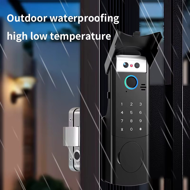 Juheenda Tuya WiFi Smart Lock mit Gesichtserkennung, Fingerprint und Video Intercom, wasserdichtes RFID digitales Schloss für Eisen- und Holztüren, Farbe: Silber - Bild 5