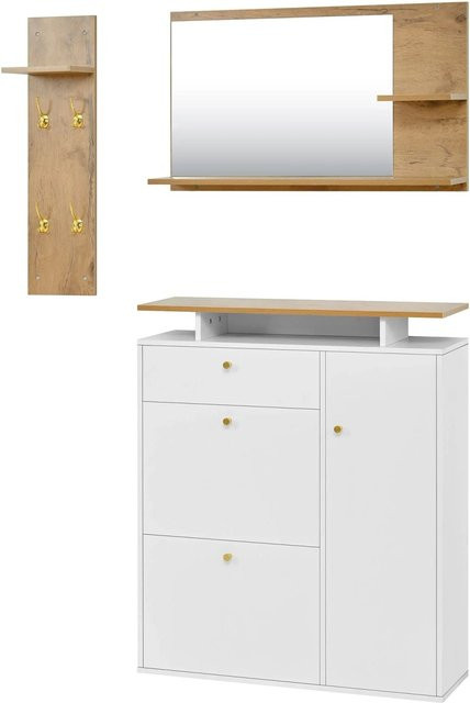 okwish Garderobenset mit Spiegel und LED Beleuchtung in Weiß, B/T/H: 105 x 25 x 151,5 cm - Bild 1