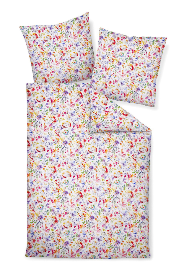 Janine Modern Art Mako-Satin Bettwäsche Blumenwiese Bunt, Bettbezug B/H: 155 x 220 cm und Kissenbezug B/H: 80 x 80 cm - Bild 1