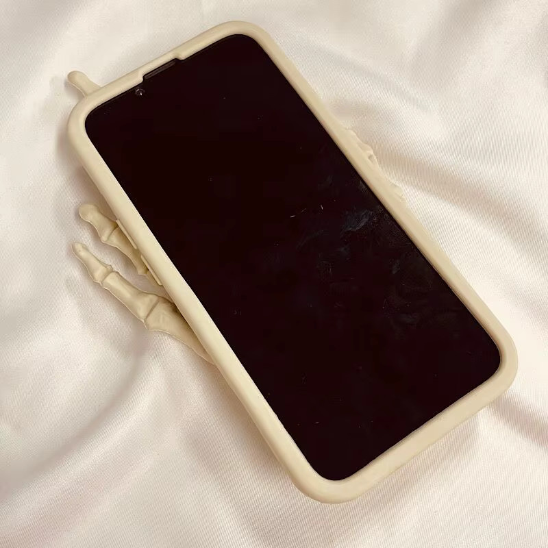 HEIYOU Handyhülle mit 3D Schädel-Palmen-Design für iPhone 15 Pro Max, 14 Pro, 13, 12, 11 in Weiß und Beige - Bild 1