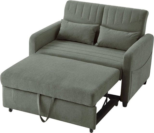 Merax Schlafsofa 2 Sitzer Modernes Stoffsofa mit Klappfunktion und Verstellbarer Kopfstütze in Grau - Bild 1