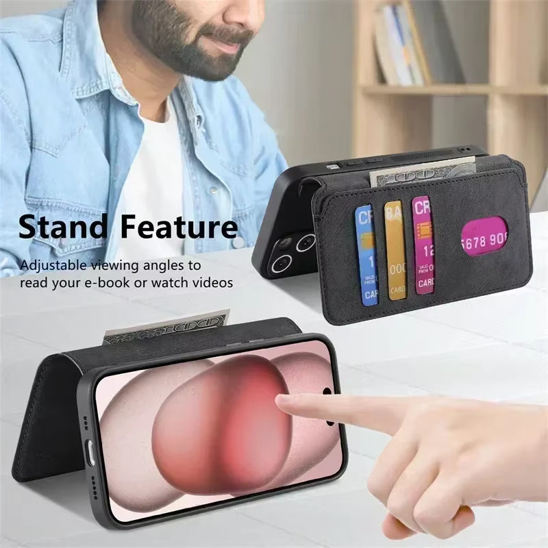 2-in-1 Kartenetui mit Magnetverschluss und abnehmbarer Flip-Lederhülle für Google Pixel 9 8 7 Pro XL MagSafe kompatibel in Schwarz oder Blau - Bild 3