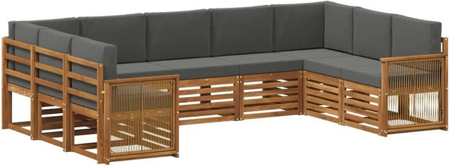 vidaXL Ecksofa Set in L-Form aus massivem Akazienholz mit Kissen in Anthrazit und Natur - Bild 1