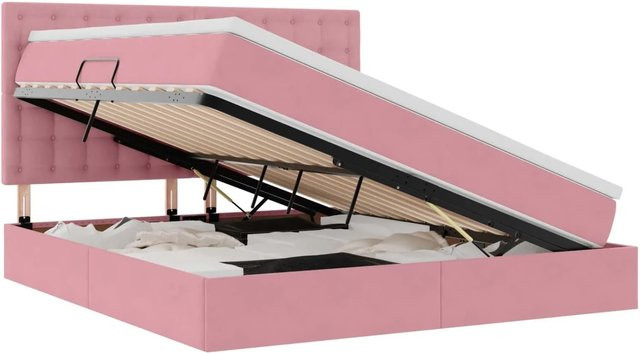vidaXL Aufbewahrungsbett mit Matratze aus Samt in Rosa mit Lift-up-Funktion, B/T/H: 160 x 200 x 204 cm - Bild 1