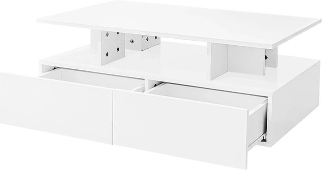 okwish Couchtisch mit LED und 2 Schubladen in Hochglanz Weiß, B/T/H: 90 x 55 x 41 cm - Bild 1