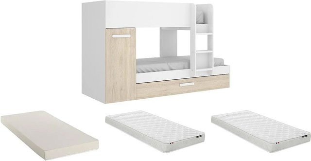 Vente-unique Etagenbett Anthony für Kinder in Naturfarben Hell und Weiß, Höhe: 243 cm, B/T: 190 x 90 cm - Bild 1