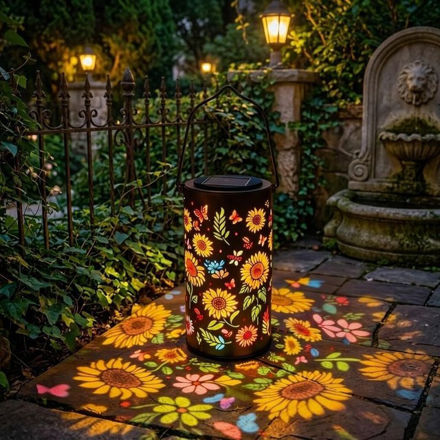 Wasserdichte Solar-Gartenleuchten aus Metall in Mehrfarbig, Sonnenblumen-Solarlaternen mit Aufhängung für Garten und Außenbereich - Bild 1