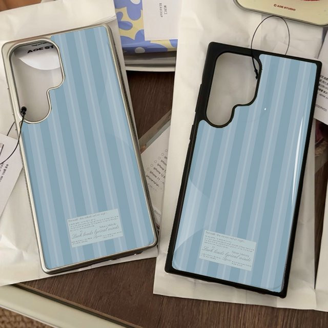 Blau gestreifte Epoxy-Handyhülle mit Anti-Sturz-Schutz für Samsung Galaxy S23 S24 S25 Plus FE Ultra Edge - Bild 1