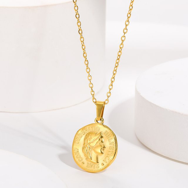 ETCAVCE Halskette Edelstahl, Gold, Damen, Münz Anhänger - Bild 1
