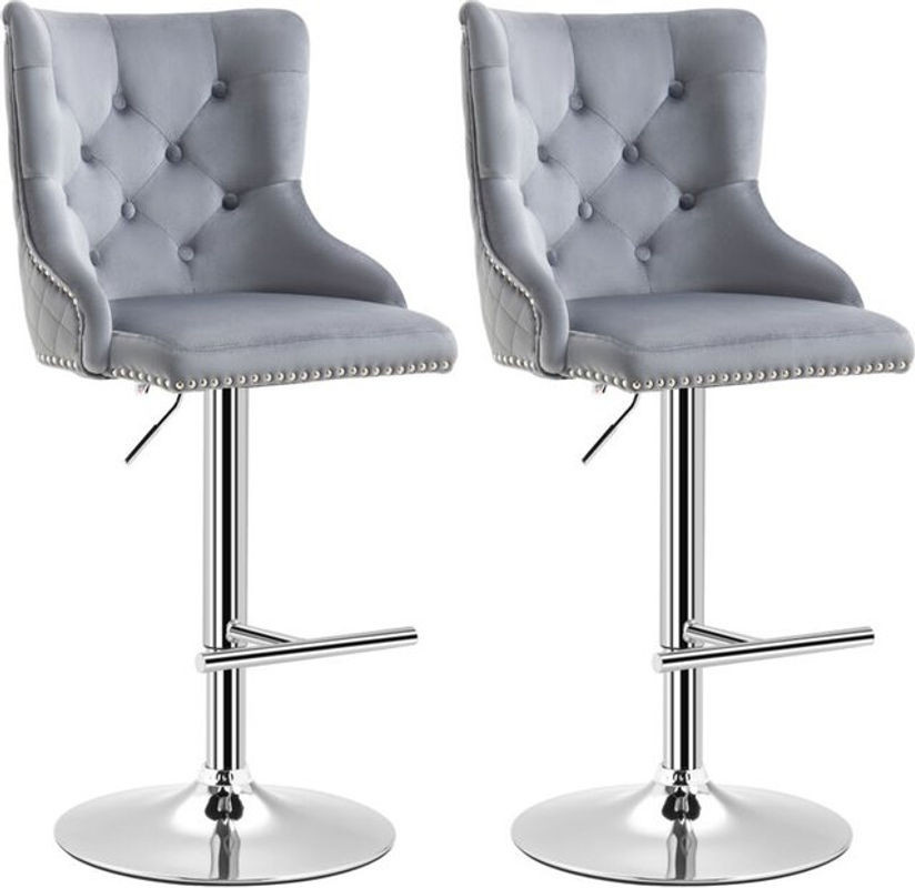 HOMCOM 2er Set Barhocker aus Samt in Grau mit Fußstütze und Höhenverstellung, B/T/H: 46 x 55 x 102-123 cm - Bild 1