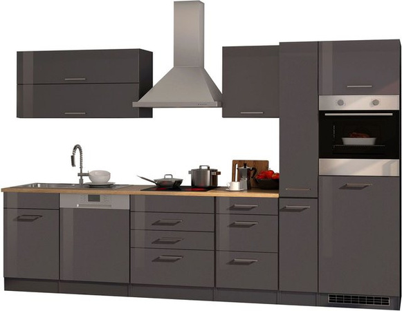 HELD Küchenzeile Mailand modern in Hochglanz-Grau und Eiche Sonoma mit Breite: 330 cm