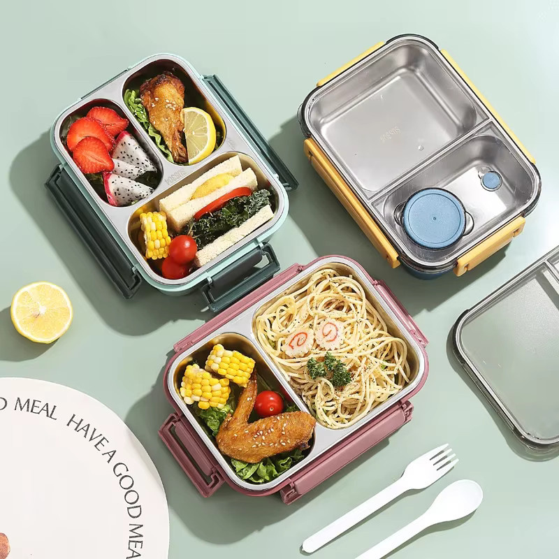 JUSTINLAU Edelstahl Lunchbox mit Besteck und Fächern, auslaufsicher, rot - Bild 4
