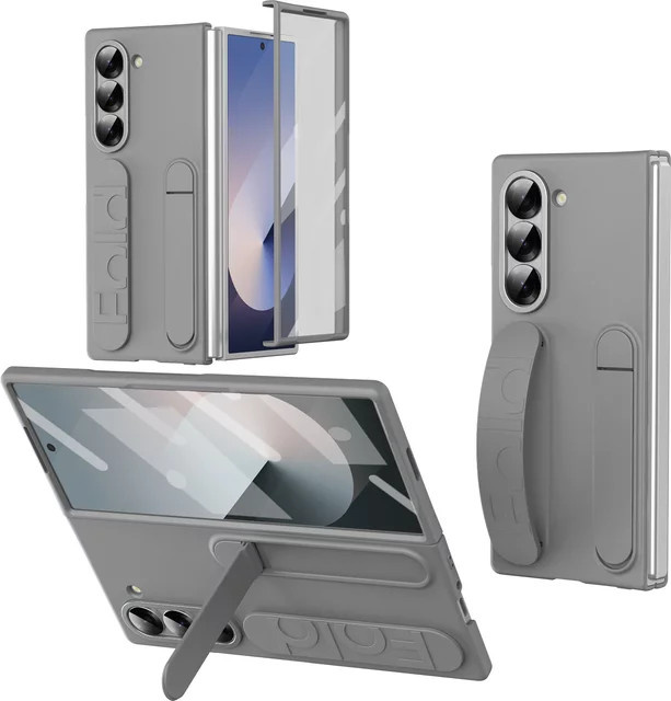 Kratzfeste Handyhülle für Samsung Galaxy Z Fold 7, 6, 5, 4 5G mit Ständer, Glasfolie und Silikongriff in Schwarz oder Grau - Bild 1
