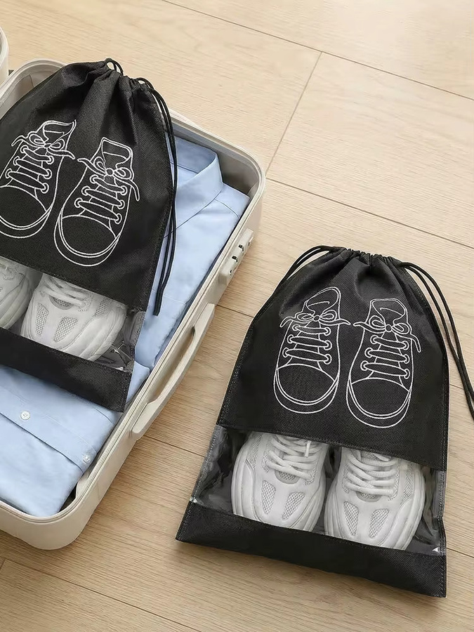 10 Stück willkey Reise-Schuhtaschen mit Kordelzug und transparentem Fenster, wiederverwendbare Aufbewahrungstaschen für Sportschuhe in Schwarz und Blau - Bild 7