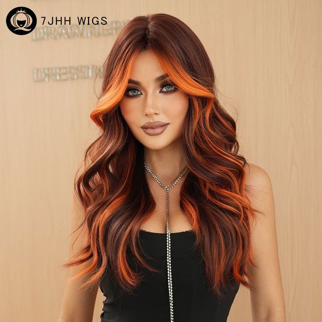 7jhh Haarperücke, lange Welle, Kupfer Orange, synthetisch - Bild 1