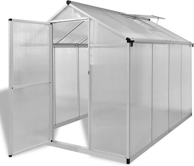 vidaXL Gewächshaus mit Fundament und Regenrinne aus Aluminium und Polycarbonat, Transparent, 4,6 m² - Bild 1