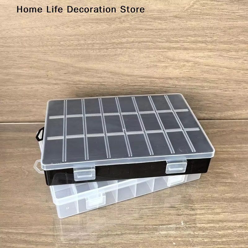 Transparente Kunststoff-Aufbewahrungsbox mit 24 Fächern als Organizer für Schmuck, Perlen und Bastelarbeiten, B/T/H: 19,0 x 13,0 x 1,0 cm - Bild 2