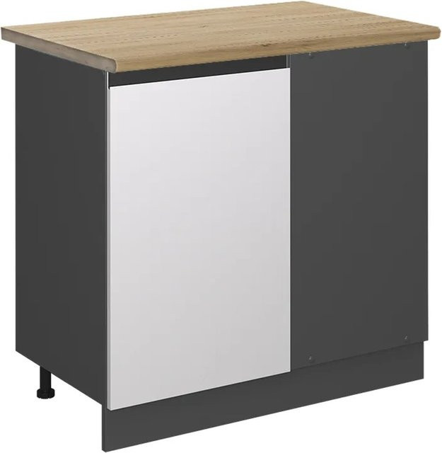 Vicco R-Line Eckunterschrank für die Küche in Weiß/Anthrazit mit Eichenoptik, B/T/H: 86 x 60 x 81,6 cm - Bild 1