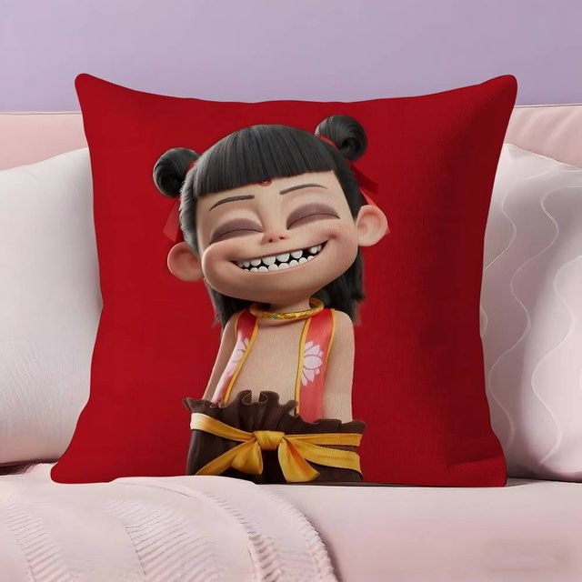 Chinesischer Anime Nezha Kissenbezug aus ultraweichem Peach Skin Gewebe mit verdecktem Reißverschluss, B/H: 18 x 18 cm - Bild 1