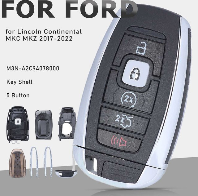 KEYECU Smart Remote Key Shell 5-Tasten für Lincoln Continental MKC MKZ 2017–2022, Schwarz, M3N-A2C94078000 - Bild 1