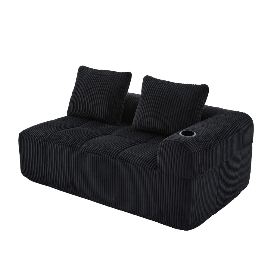 PXloue 2-Sitzer Sofa aus Cord in Schwarz mit Getränkehalter und Seitentasche - Bild 2